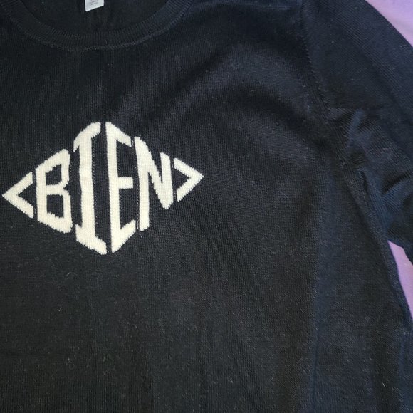 Halogen Bien Graphic Sweater Pullover CrewNeck Shoulder Zip Long Sleeve Black M - Picture 5 of 6